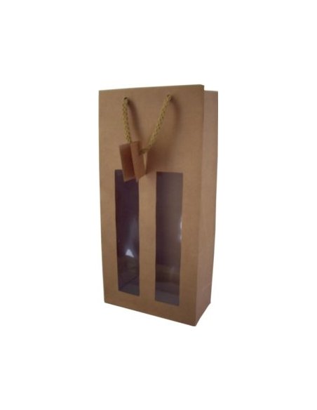 Sachet kraft deux bouteilles écru avec fenêtre - 1