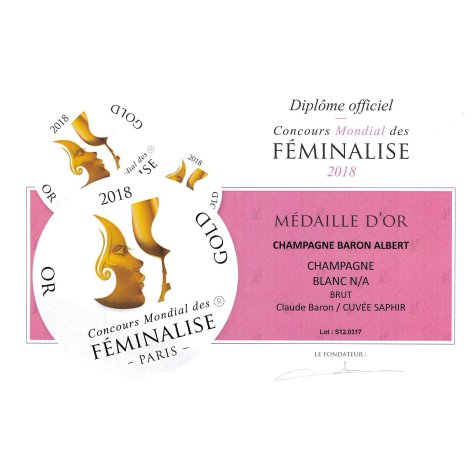Médaille d'or 2018 SAPHIR CHAMPAGNE BRUT CLAUDE BARON